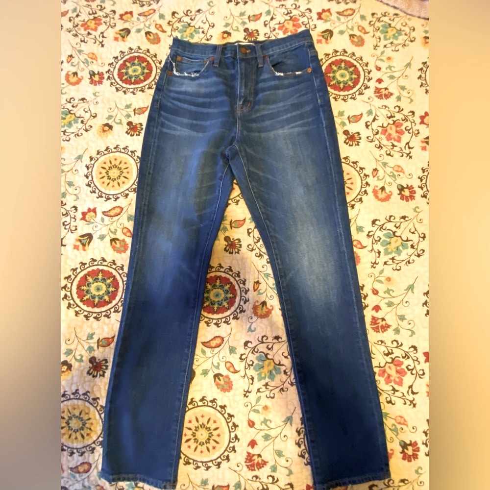 Madewell Blue Straight Leg Jeans with Vintage Fading